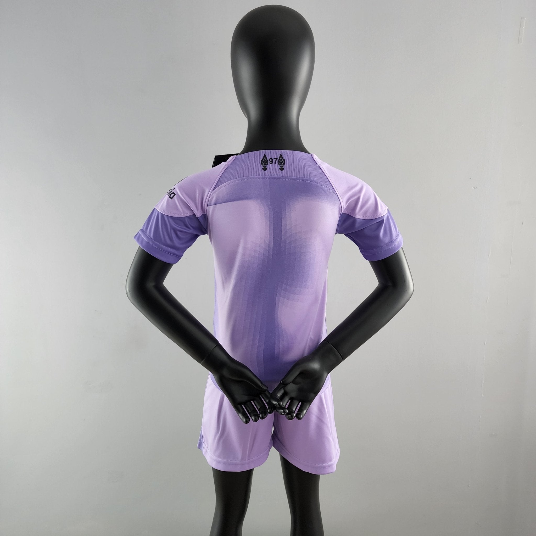 rn-image_picker_lib_temp_a5e2f85e-66ee-4725-8c06-76205d4b30ad | UAE SPORT STORE Back view of a black mannequin wearing a lavender athletic jersey; arms are crossed in front of the torso.