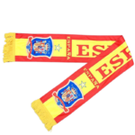 Red and yellow España scarf with team crest and fringe ends, displaying the word ESPAÑA and large ES text along the length