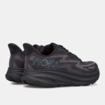 Dark gray HOKA running shoes with a thick black sole, shown from the side (pair).
