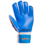 rn-image_picker_lib_temp_ee8363ac-8f18-46ff-a601-b8af202a9da6 | UAE SPORT STORE Blue goalkeeper glove with a white wrist strap, featuring the Reusch logo for hand protection and grip.