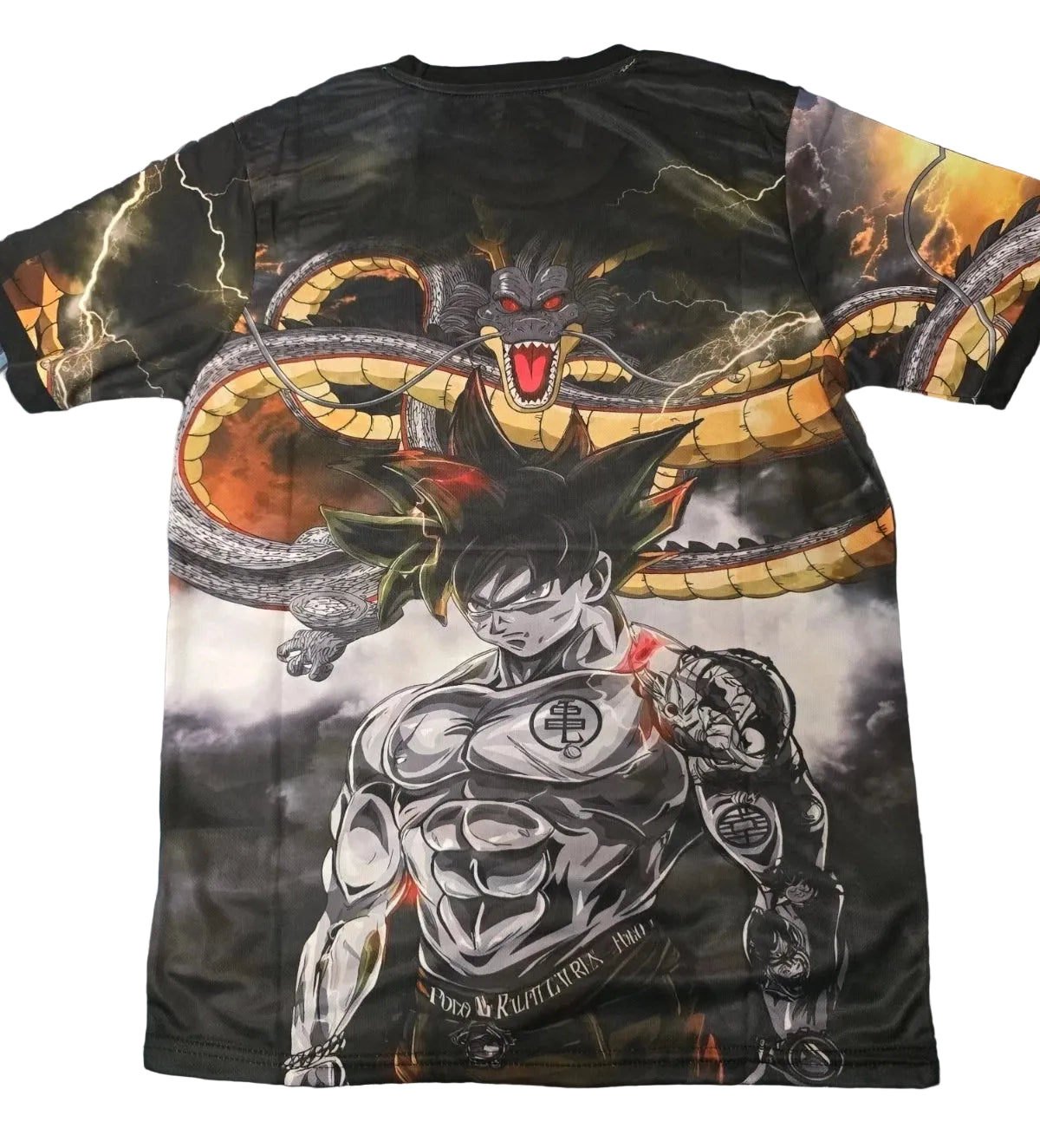 s-l1600_1_70b3130a-c608-4848-b796-c2f055293266 | UAE SPORT STORE Graphic T-shirt showing Goku with a huge dragon spiraling behind him across a stormy background.