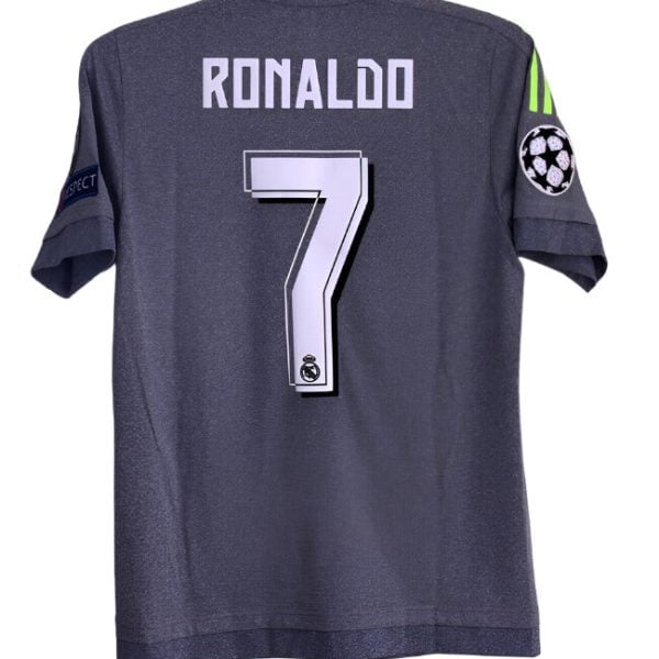 Dark gray Real Madrid jersey back showing 'RONALDO' and large number 7
