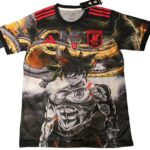 s-l1600_a9937637-cfa6-4130-84a7-67b8ccf6298a | UAE SPORT STORE Black graphic T-shirt with a fierce Goku illustration and a red dragon wrapping around the chest, plus a Japan JFA patch on the chest.