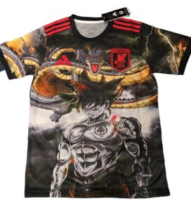 s-l1600_a9937637-cfa6-4130-84a7-67b8ccf6298a | UAE SPORT STORE Black graphic T-shirt with a fierce Goku illustration and a red dragon wrapping around the chest, plus a Japan JFA patch on the chest.