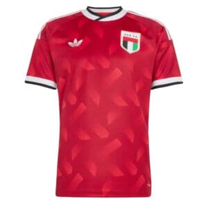 Red UAE Football Association jersey with white and black trim, Adidas logo, and crest on the chest.