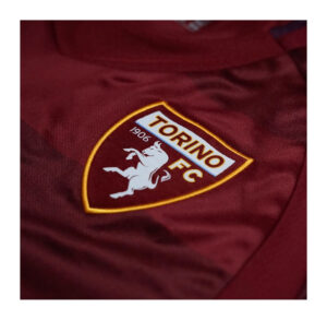 Torino FC crest embroidered on maroon fabric featuring a white horse and yellow border (1906)