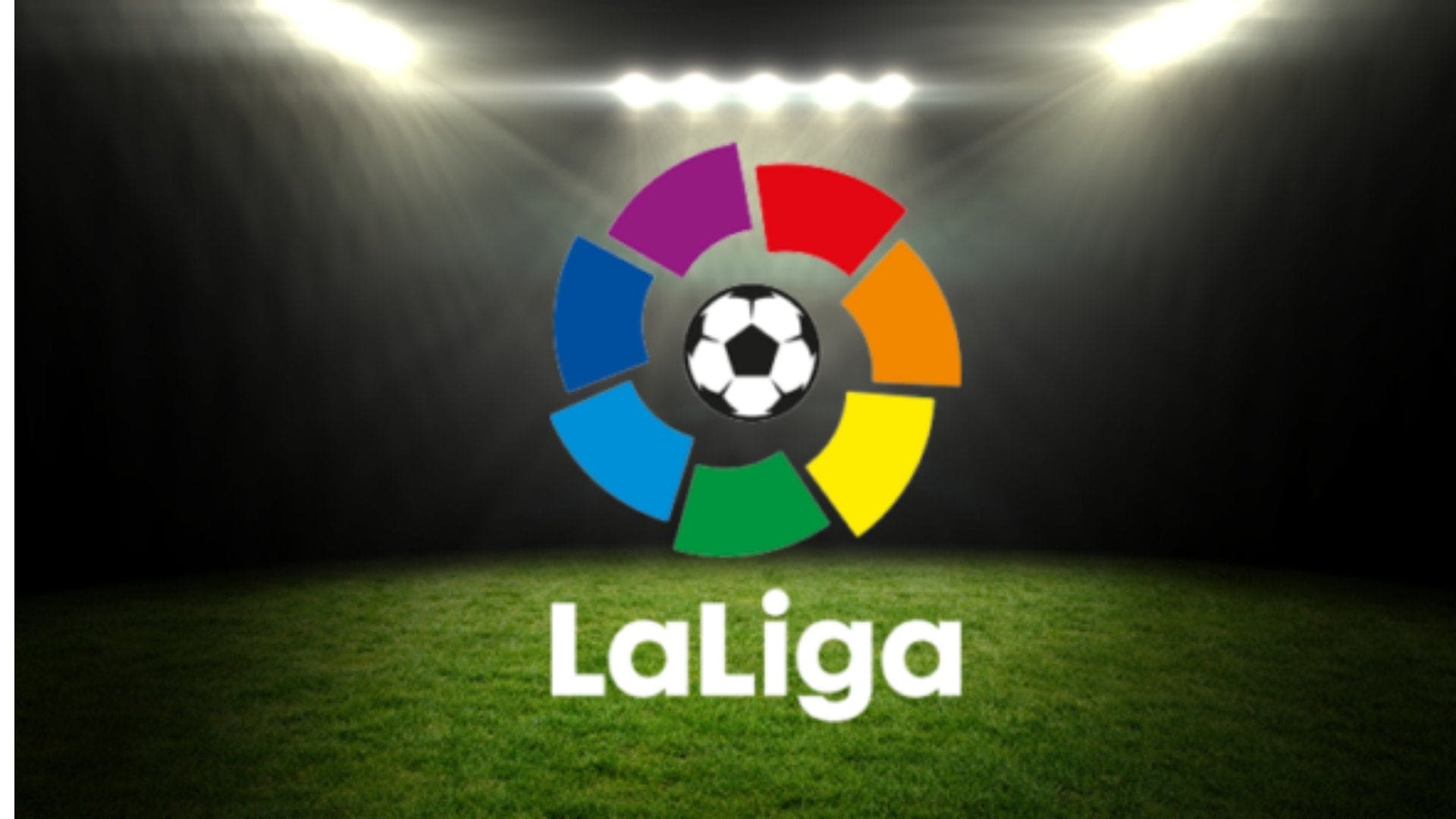 La Liga logo—colorful circular segments around a soccer ball on a stadium field.