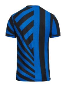 t59hSFRpbbGBZpT | UAE SPORT STORE Back view of a blue and black athletic jersey with bold geometric diagonal-print pattern.
