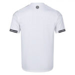 t89 | UAE SPORT STORE White short-sleeve sports jersey shown from the back with black striped cuffs and a subtle pattern near the shoulders, circular logo at the upper center back.
