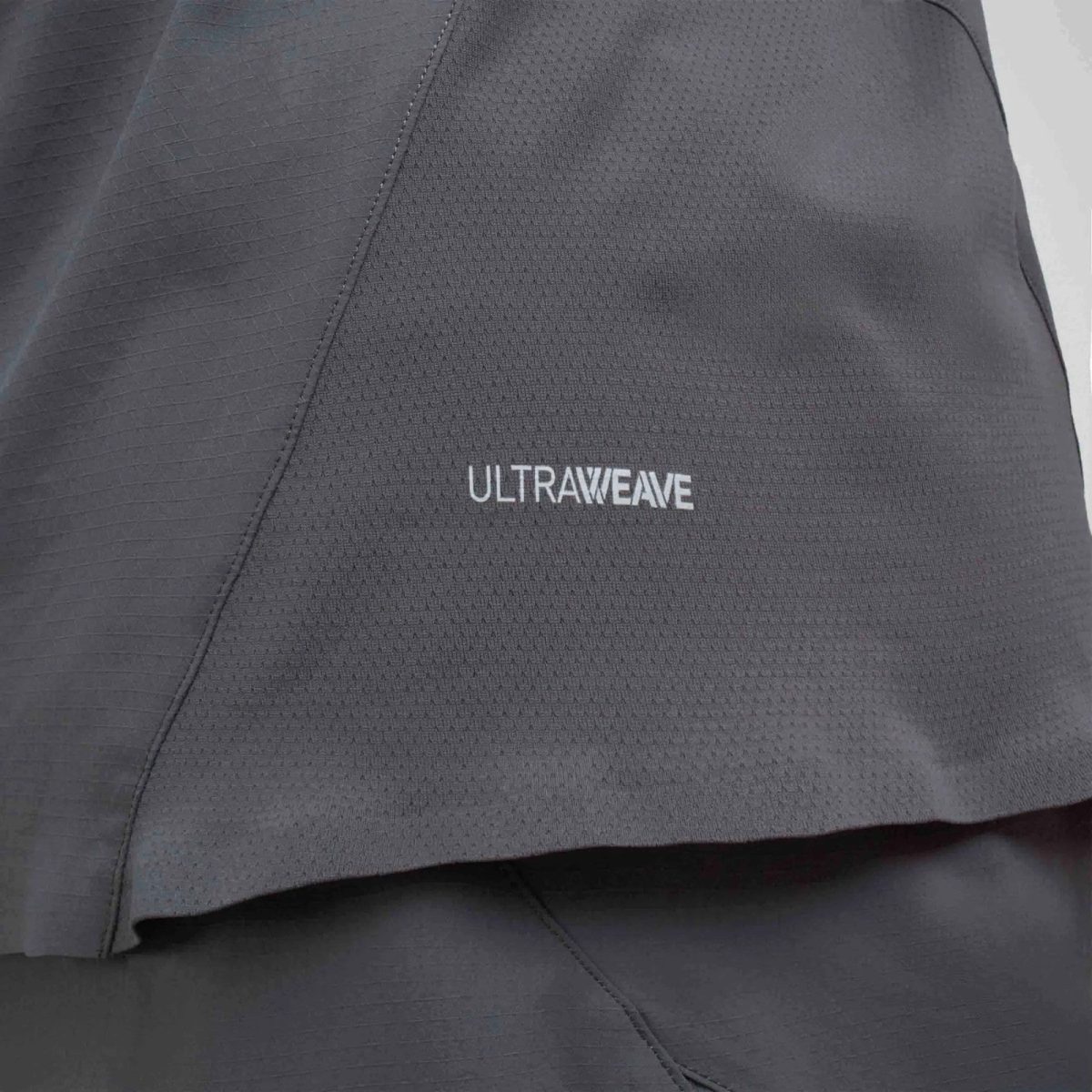 Close-up of dark gray, textured fabric with the word 'ULTRAWAVE' printed on it.