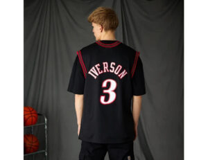 width_538_height_415_quality_90_fit_pad_format_webp_1 | UAE SPORT STORE Back view of a person wearing a black basketball jersey with 'IVerson' and the number 3; basketballs on a rack to the left.