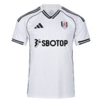 y7-1 | UAE SPORT STORE White soccer jersey with black piping along the shoulders and sleeves, crest on the left chest and SBOTOP sponsor logo in the center