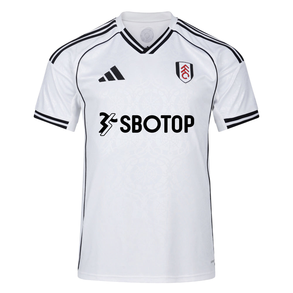 y7-1 | UAE SPORT STORE White soccer jersey with black piping along the shoulders and sleeves, crest on the left chest and SBOTOP sponsor logo in the center