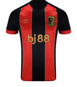 znAdxxKvFEIUzhq | UAE SPORT STORE AFC Bournemouth home football jersey with black center panel and red side stripes, club crest on chest and bj88 sponsor across front.