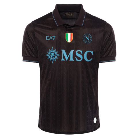 Dark purple Napoli football jersey with blue MSC sponsor and team crests on the chest (front view).