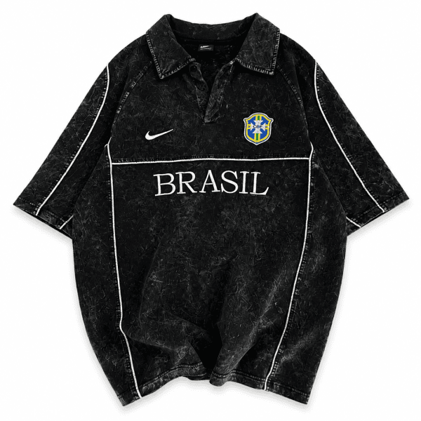 Brazil Acid Wash Polo Jersey Shirt – Black