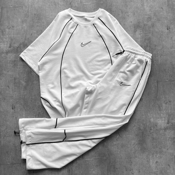 Men’s White Contrast Piping T-Shirt and Track Pants Set