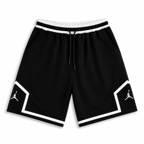 Black Basketball Shorts – White Geometric Trim
