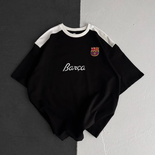 Unisex Black Oversized Football Jersey T-Shirt with White Shoulder Panels