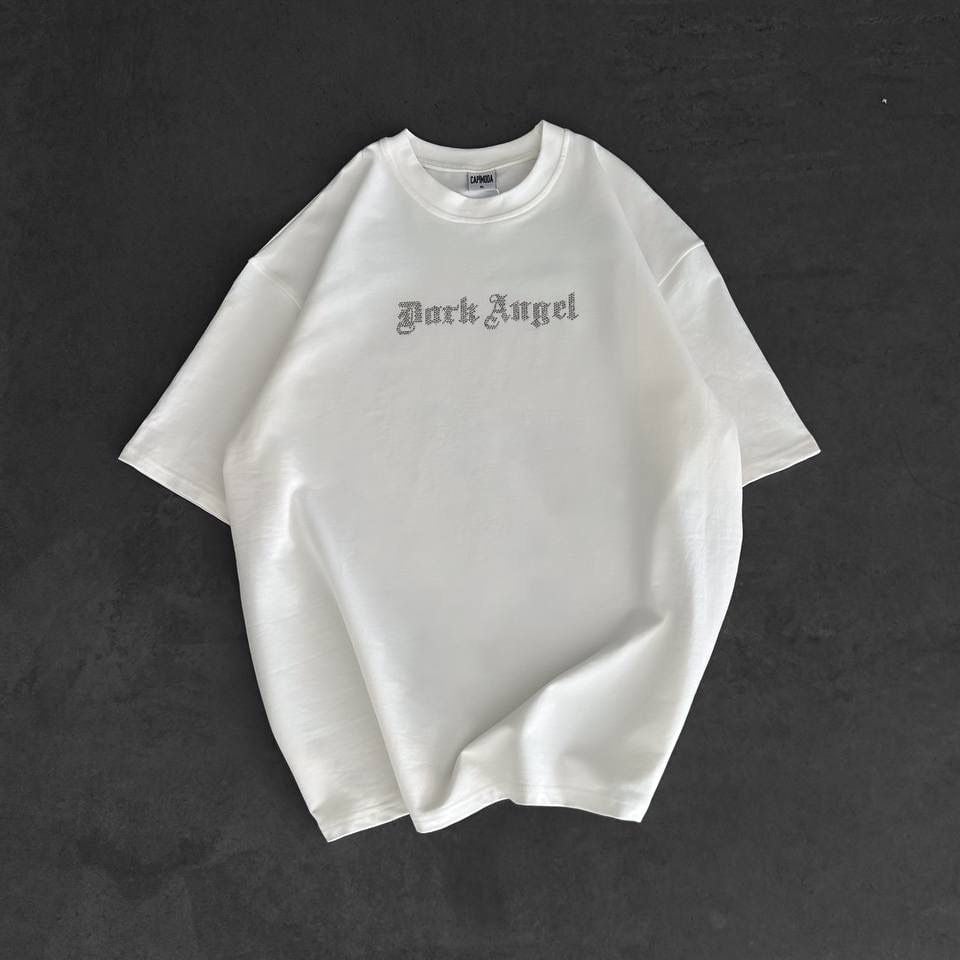 0a6ef11d-d996-4ac5-a85d-77c10546c8a3 | UAE SPORT STORE Men’s White Oversized Dark Angel Rhinestone T-Shirt