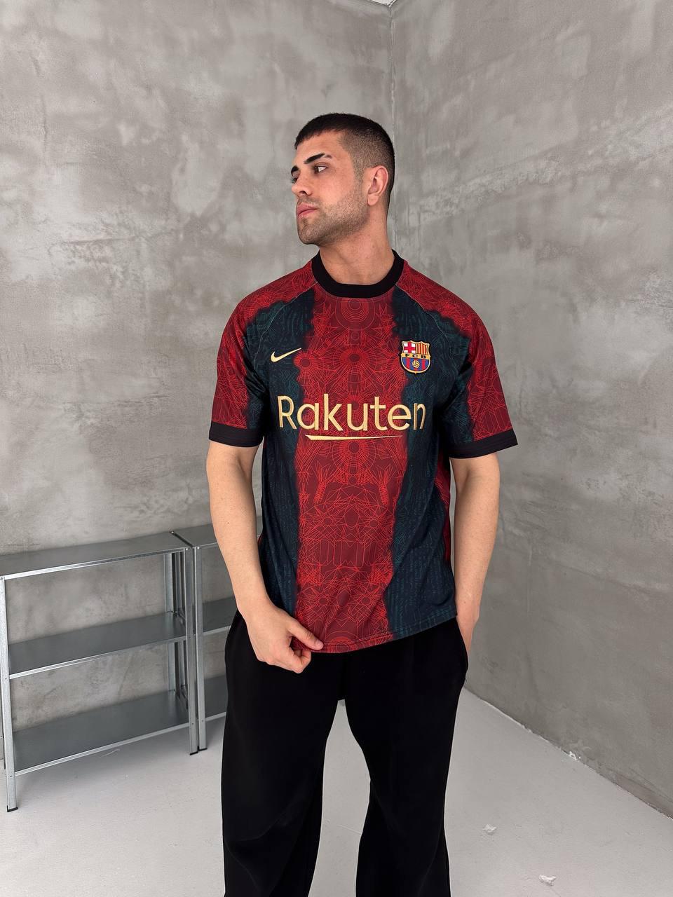 1225a0af-2d34-484c-8bac-230523227066 | UAE SPORT STORE Barcelona Inspired Oversized Geo Print Jersey Tee Red Teal Gold