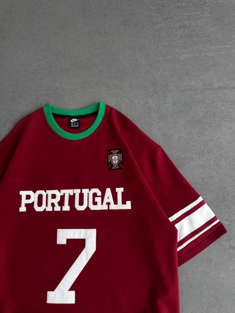 1842a612-0668-48c5-86a8-f18e365d53b0 | UAE SPORT STORE Portugal 7 Oversized Jersey Tee – Burgundy/Green