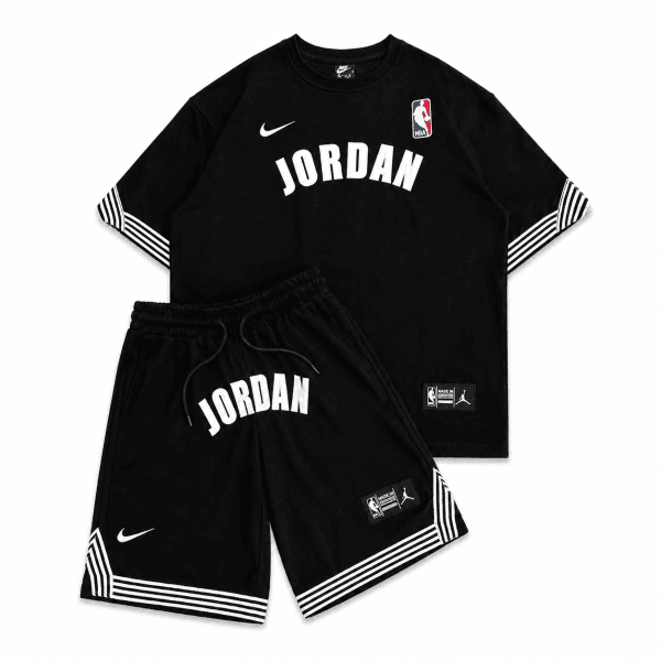 Black Basketball Jersey Tee and Shorts Set – White Stripe Trim