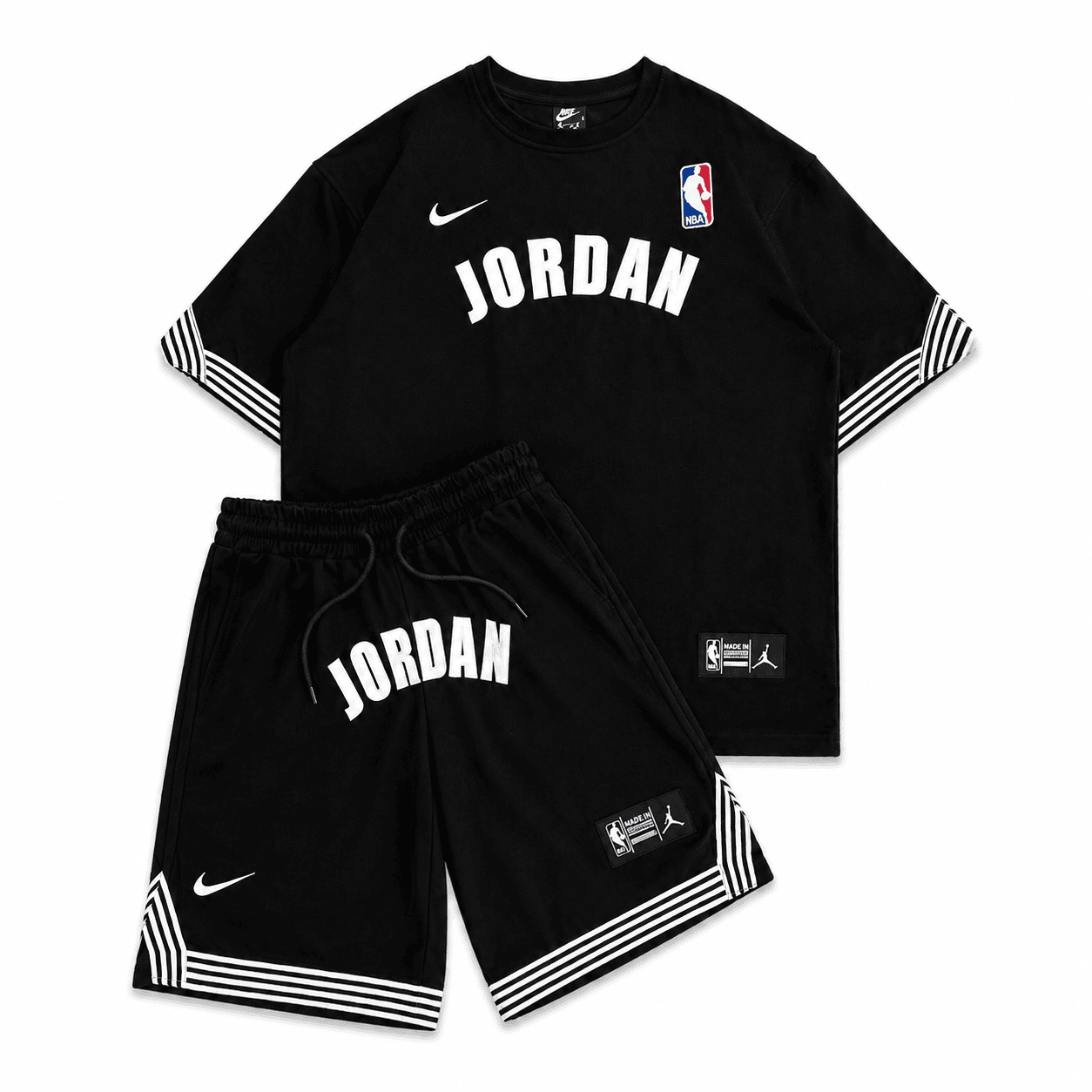 1_245af853-d287-49f3-9ea8-6ba3f9d816f3 | UAE SPORT STORE Black Basketball Jersey Tee and Shorts Set – White Stripe Trim