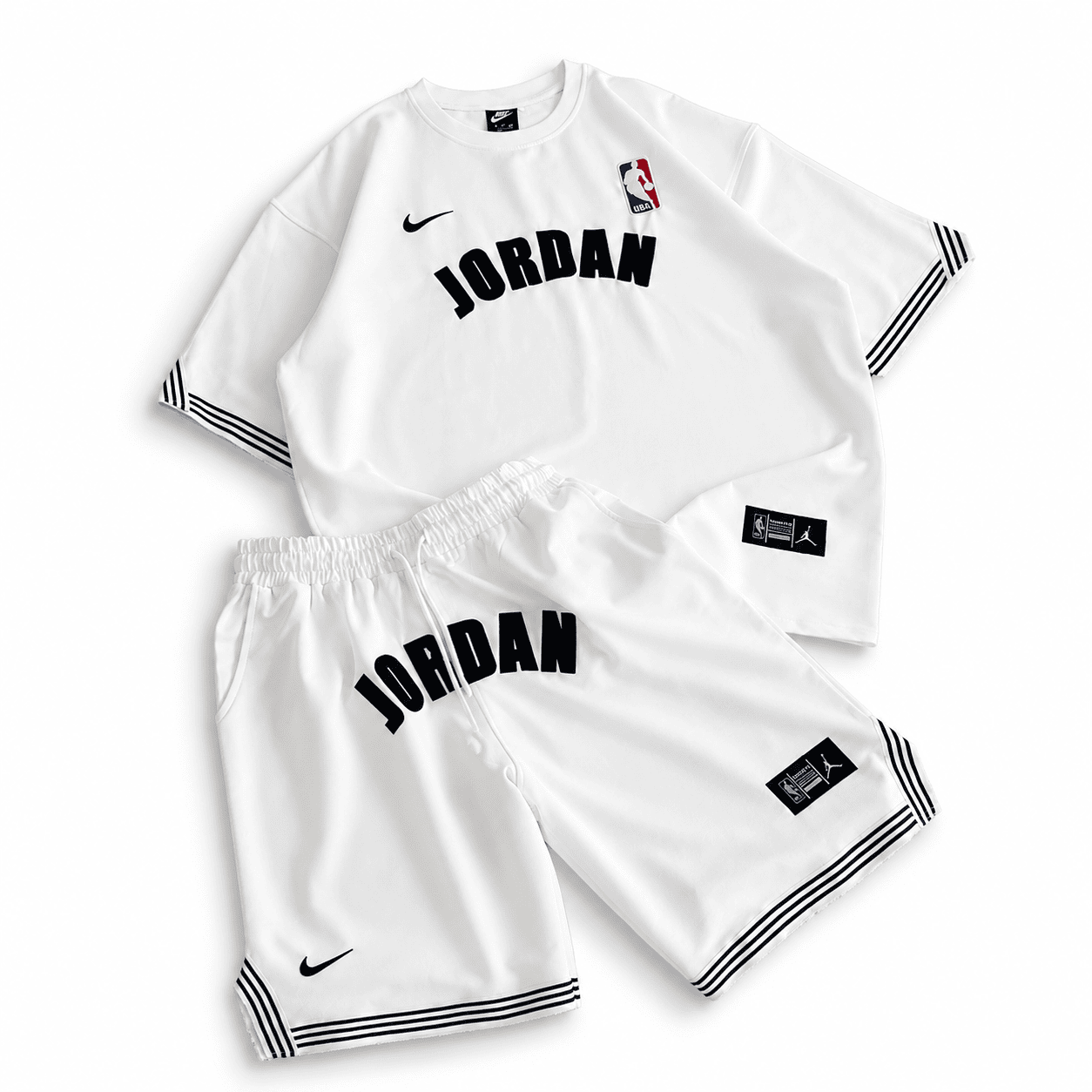 1_49ea3bf0-c50e-4331-9580-3b8e09abd5ba | UAE SPORT STORE White Basketball Jersey Tee and Shorts Set – Black Stripe Trim