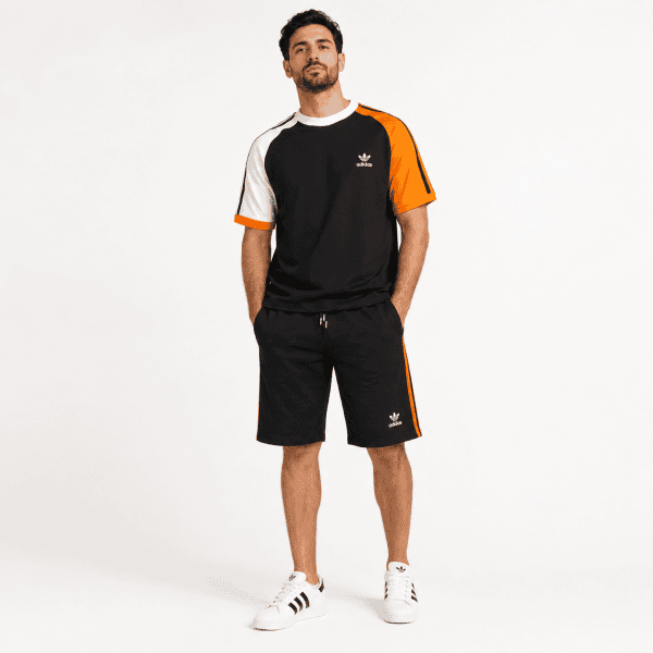 Men’s Colorblock Raglan T-Shirt and Shorts Set – Black/Orange/White