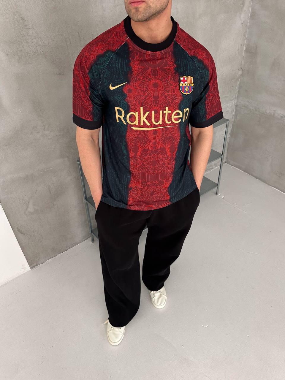 20c7ebf1-b1c4-439b-936f-f2acdb1a3fa7 | UAE SPORT STORE Barcelona Inspired Oversized Geo Print Jersey Tee Red Teal Gold