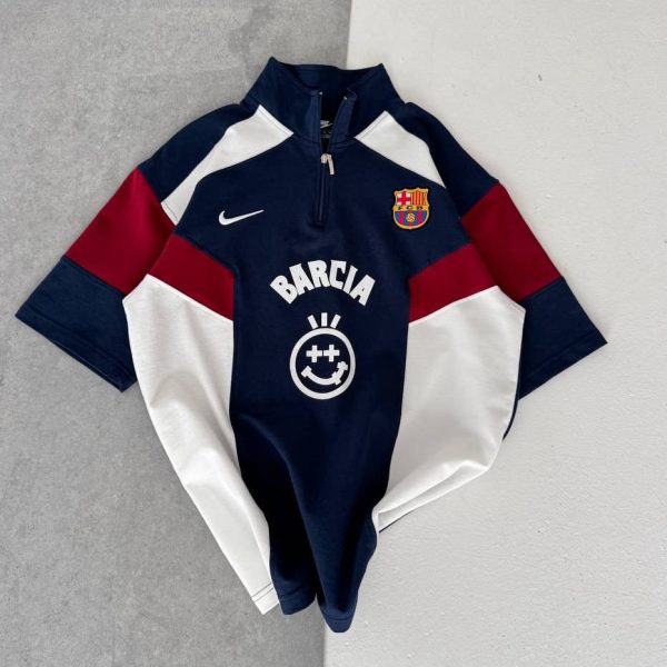 Unisex Navy Colorblock Quarter-Zip Football Jersey T-Shirt