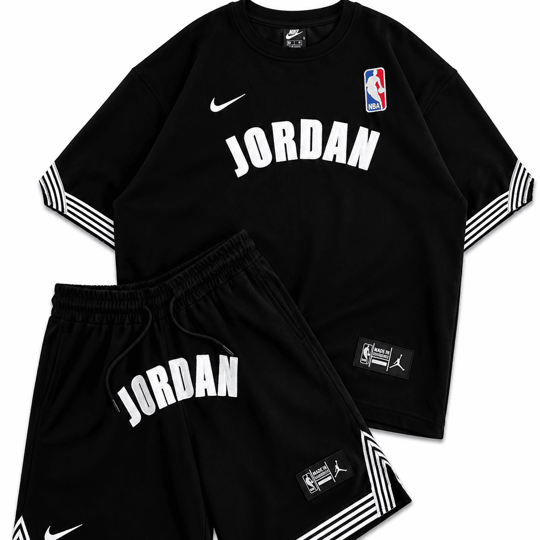 29c428d4-39fc-4bff-a0ae-1cda73c05827 | UAE SPORT STORE Black Basketball Jersey Tee and Shorts Set – White Stripe Trim