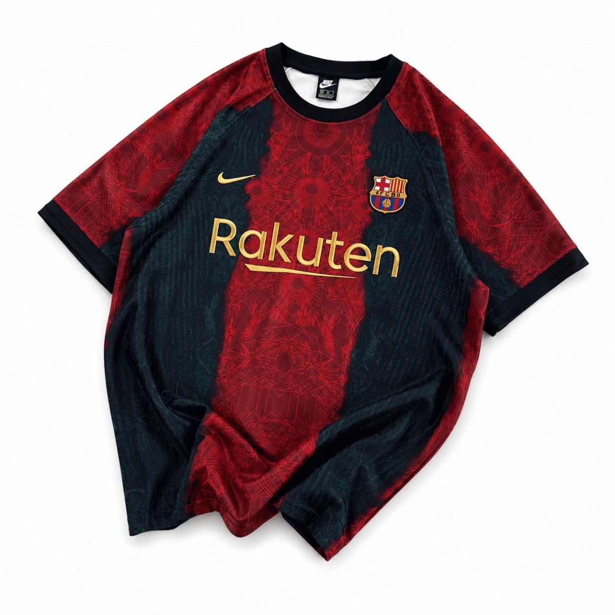 Barcelona Inspired Oversized Geo Print Jersey Tee Red Teal Gold
