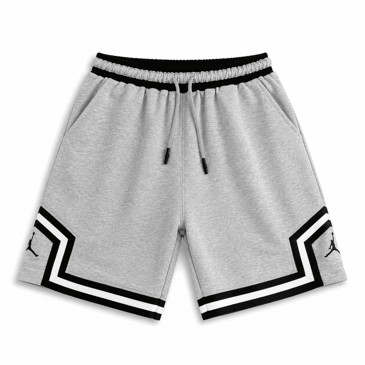 Heather Grey Basketball Shorts – Black/White Geometric Trim