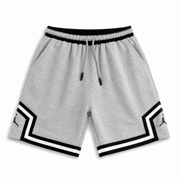 Heather Grey Basketball Shorts – Black/White Geometric Trim