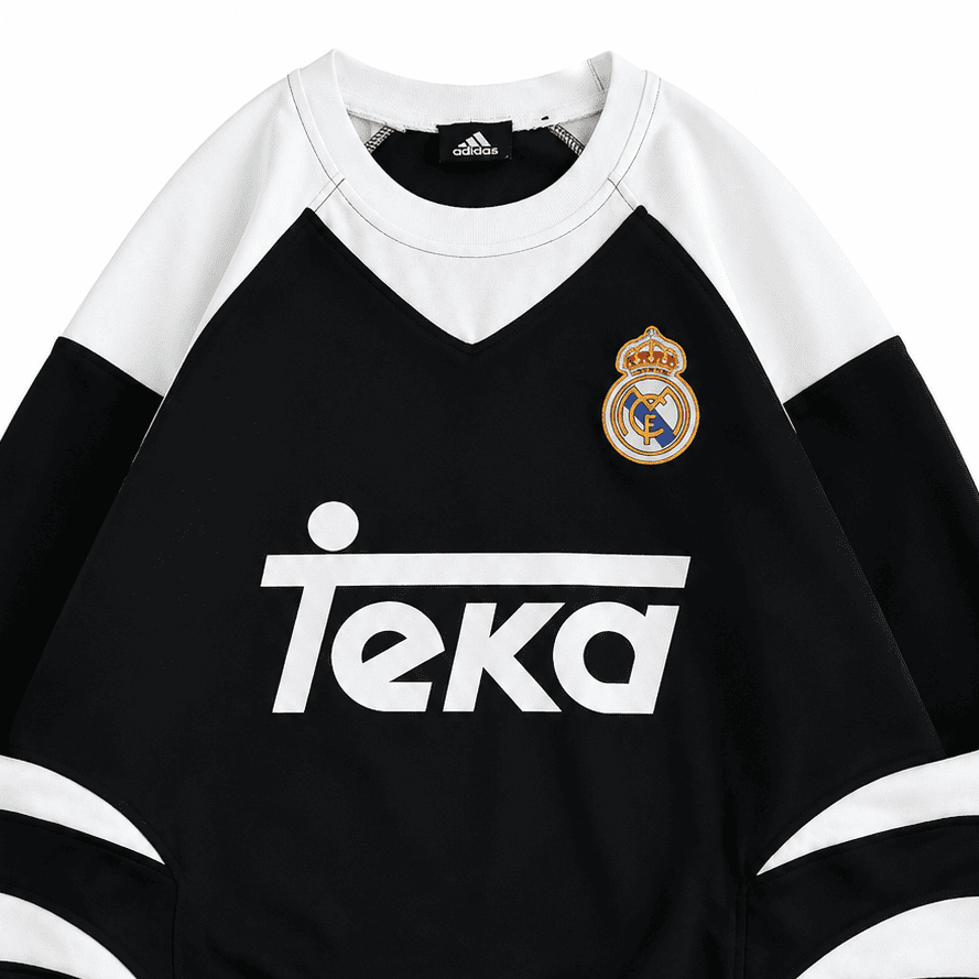 343eab77-b6bb-49fe-abe7-9bd0d89a366b | UAE SPORT STORE Real Madrid-Inspired Retro Football Jersey Tee – Black/White
