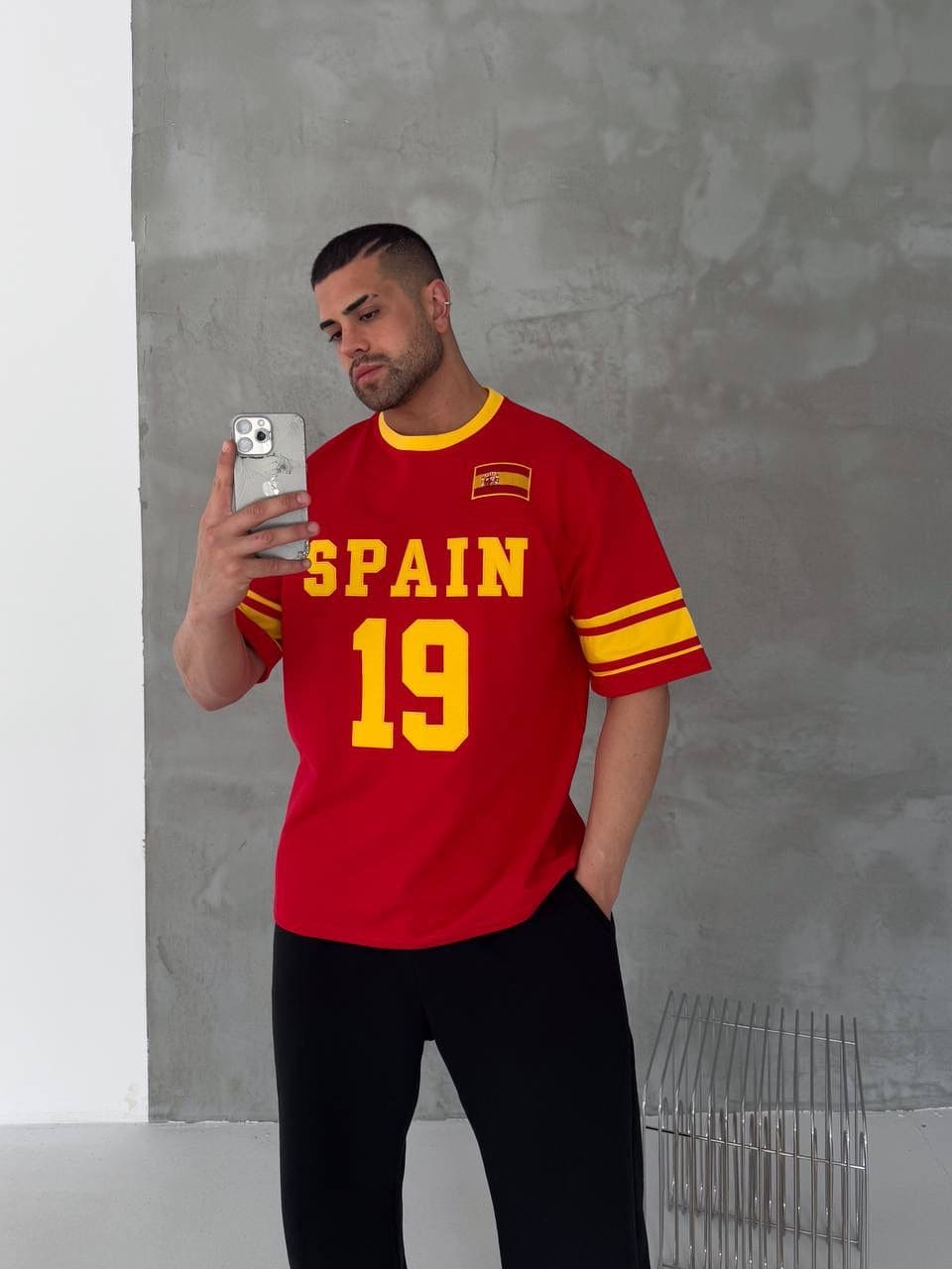3aaf8b84-1f98-4aa9-82ef-f77c17012910 | UAE SPORT STORE Spain-Inspired 19 Oversized Jersey Tee – Red/Yellow