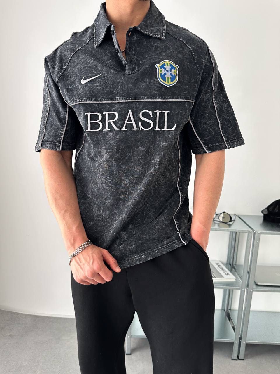 3d2308ec-50f6-4c16-842c-377e45041827 | UAE SPORT STORE Brazil Acid Wash Polo Jersey Shirt – Black