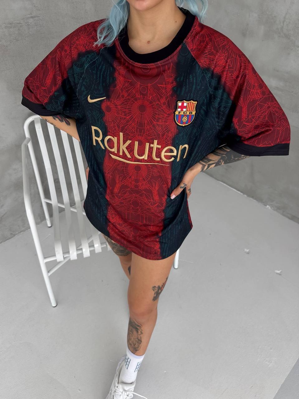 40fd1520-bd12-448b-a104-4284dc61d4f5 | UAE SPORT STORE Barcelona Inspired Oversized Geo Print Jersey Tee Red Teal Gold