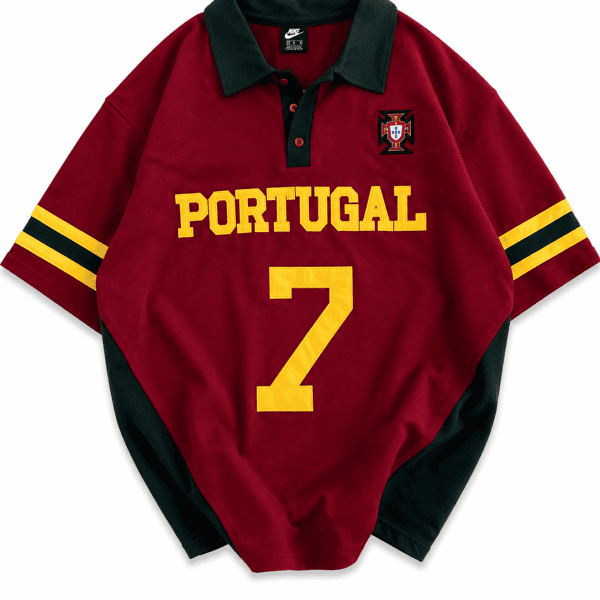 Portugal-Inspired 7 Oversized Polo Jersey Shirt – Burgundy/Green