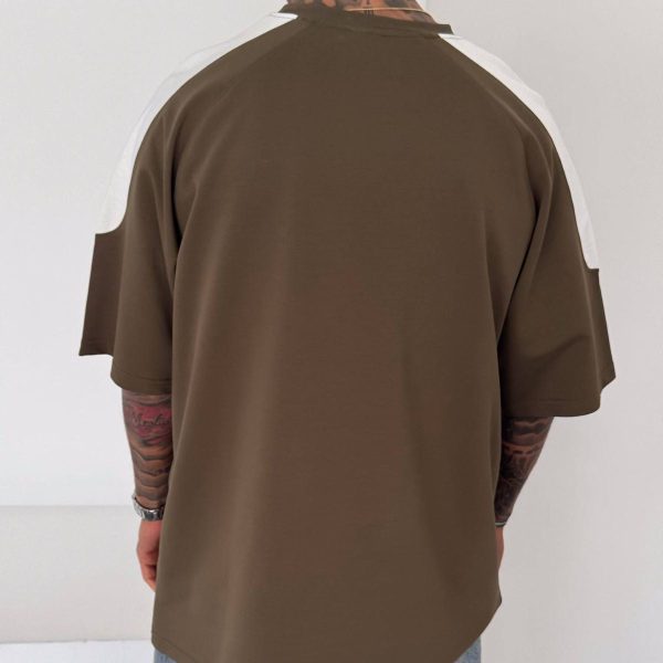 Men’s Oversized Olive Graphic T-Shirt with White Shoulder Panels