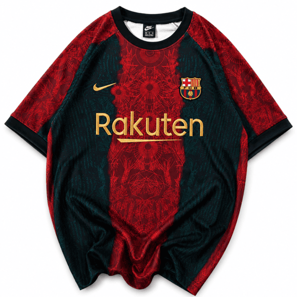 Barcelona Inspired Oversized Geo Print Jersey Tee Red Teal Gold