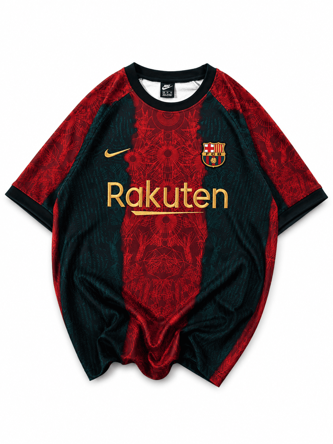 5b975931-6eb0-4af0-bef8-22bf3dbfcc34 | UAE SPORT STORE Barcelona Inspired Oversized Geo Print Jersey Tee Red Teal Gold
