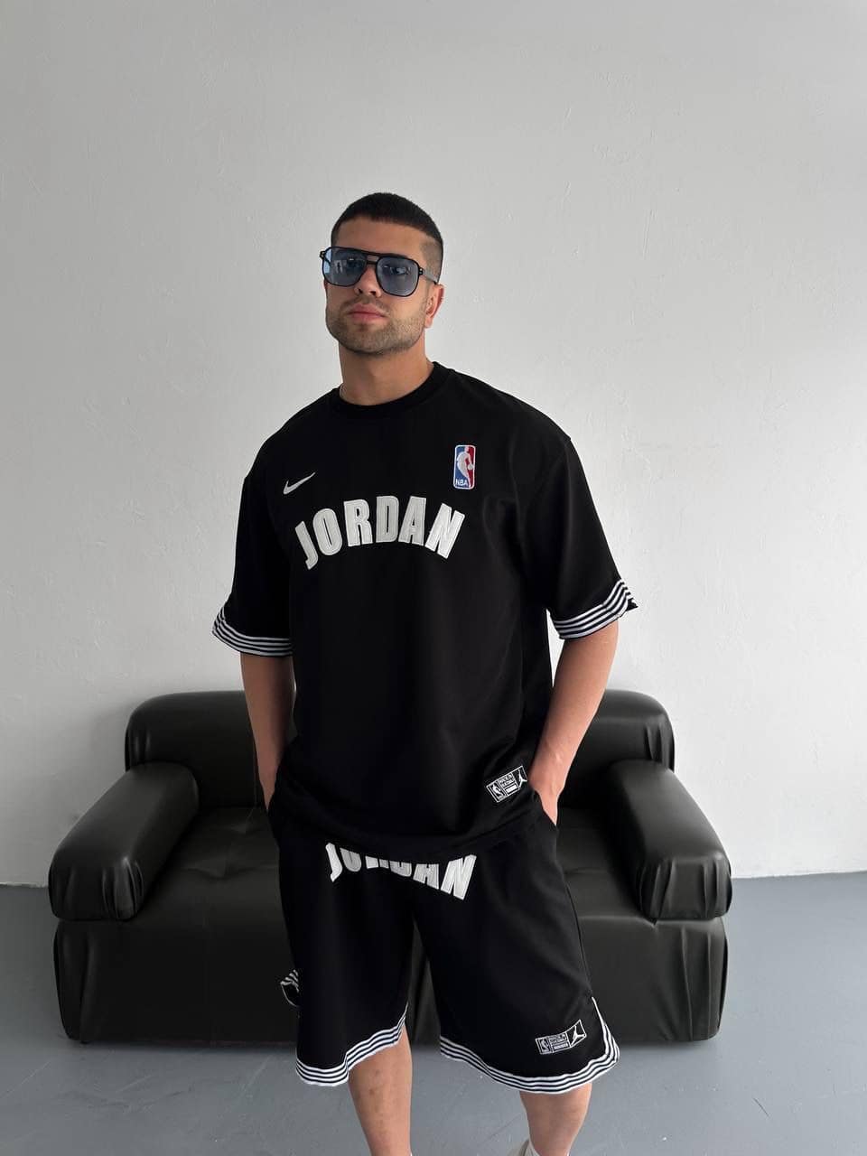 61d9809b-864b-4ce1-9e26-83376e89e3e9 | UAE SPORT STORE Black Basketball Jersey Tee and Shorts Set – White Stripe Trim