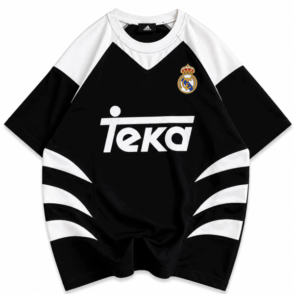 Real Madrid-Inspired Retro Football Jersey Tee – Black/White