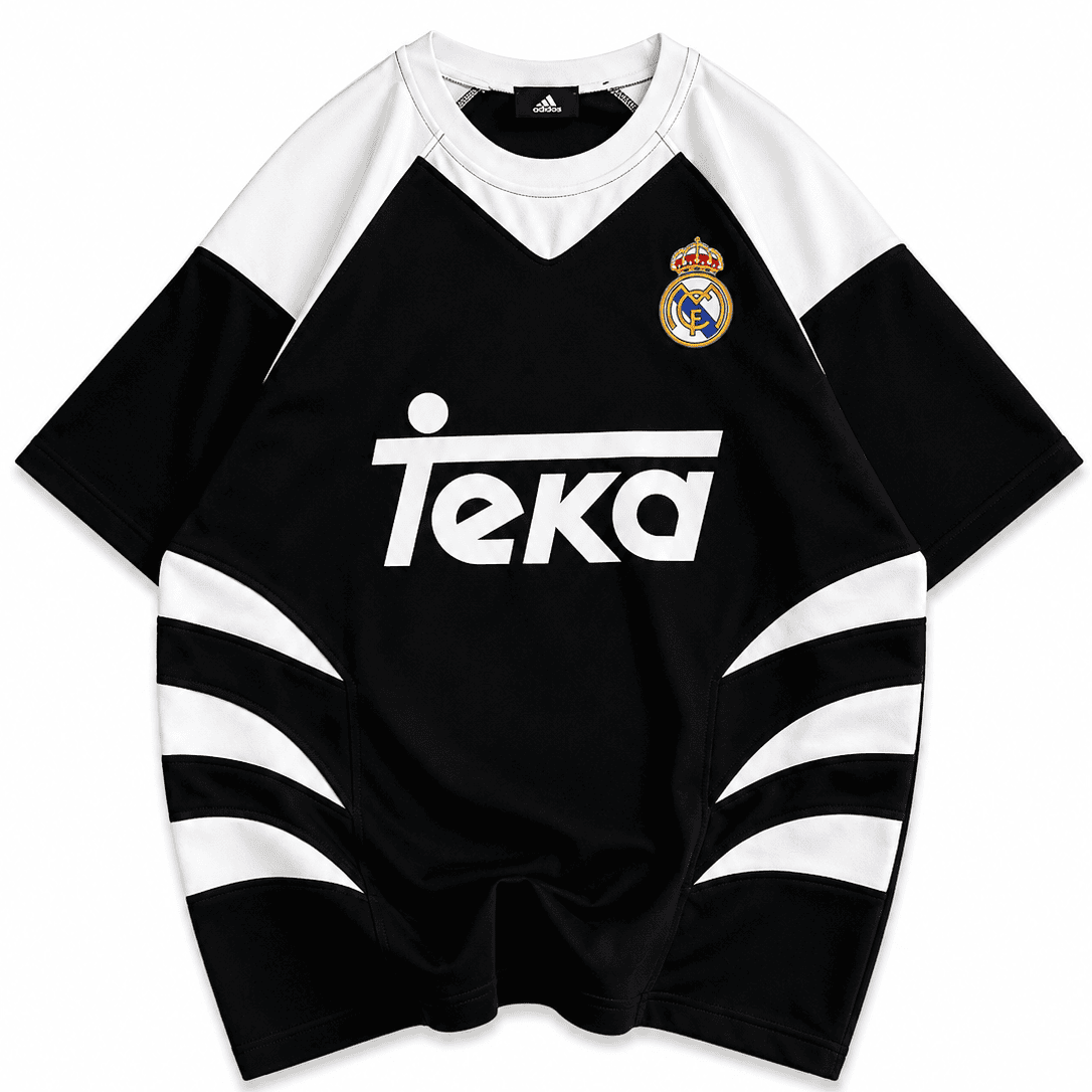 664b4517-7925-4e8a-aa8f-938794f17347 | UAE SPORT STORE Real Madrid-Inspired Retro Football Jersey Tee – Black/White
