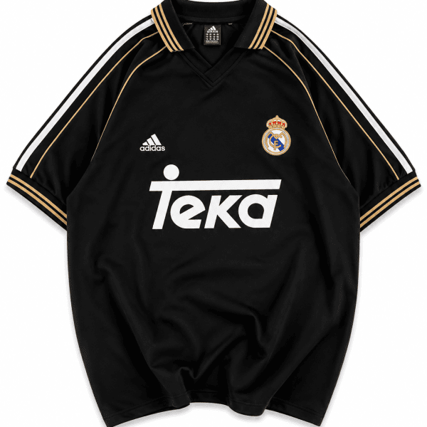 Real Madrid-Inspired Retro Polo Jersey Shirt – Black/Gold