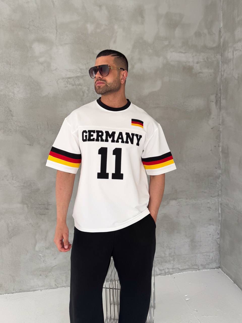 7a163e7f-6de7-4447-83cb-6cecf656c077 | UAE SPORT STORE Germany 11 Oversized Jersey Tee – White/Black