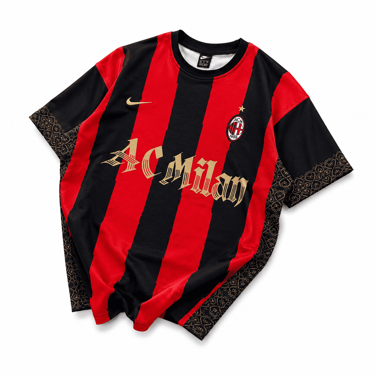 7f9fefda-c687-4060-83fd-79bb8f2979ee | UAE SPORT STORE Milan Inspired 80 Oversized Striped Jersey Tee Red Black Gold